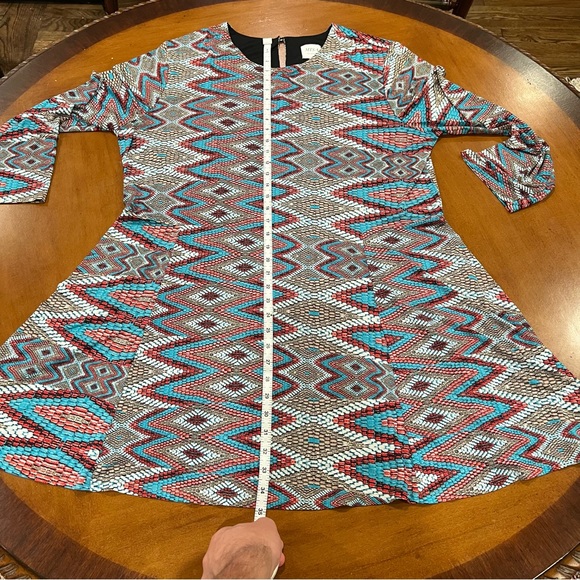 MISA Los Angeles Snakeskin Mosaic Print Swing Dress 1X Long Sleeve Mini Short - Picture 12 of 16